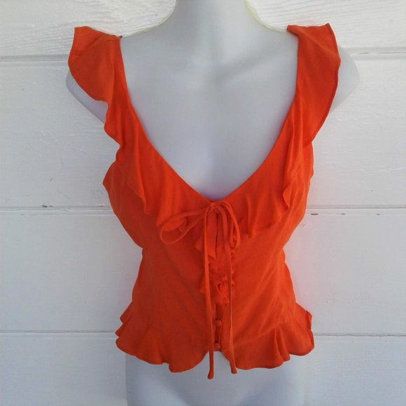 Lulu’s Tops - Lulu’s Orange Ruffle Top Button Front Sleeveless M
